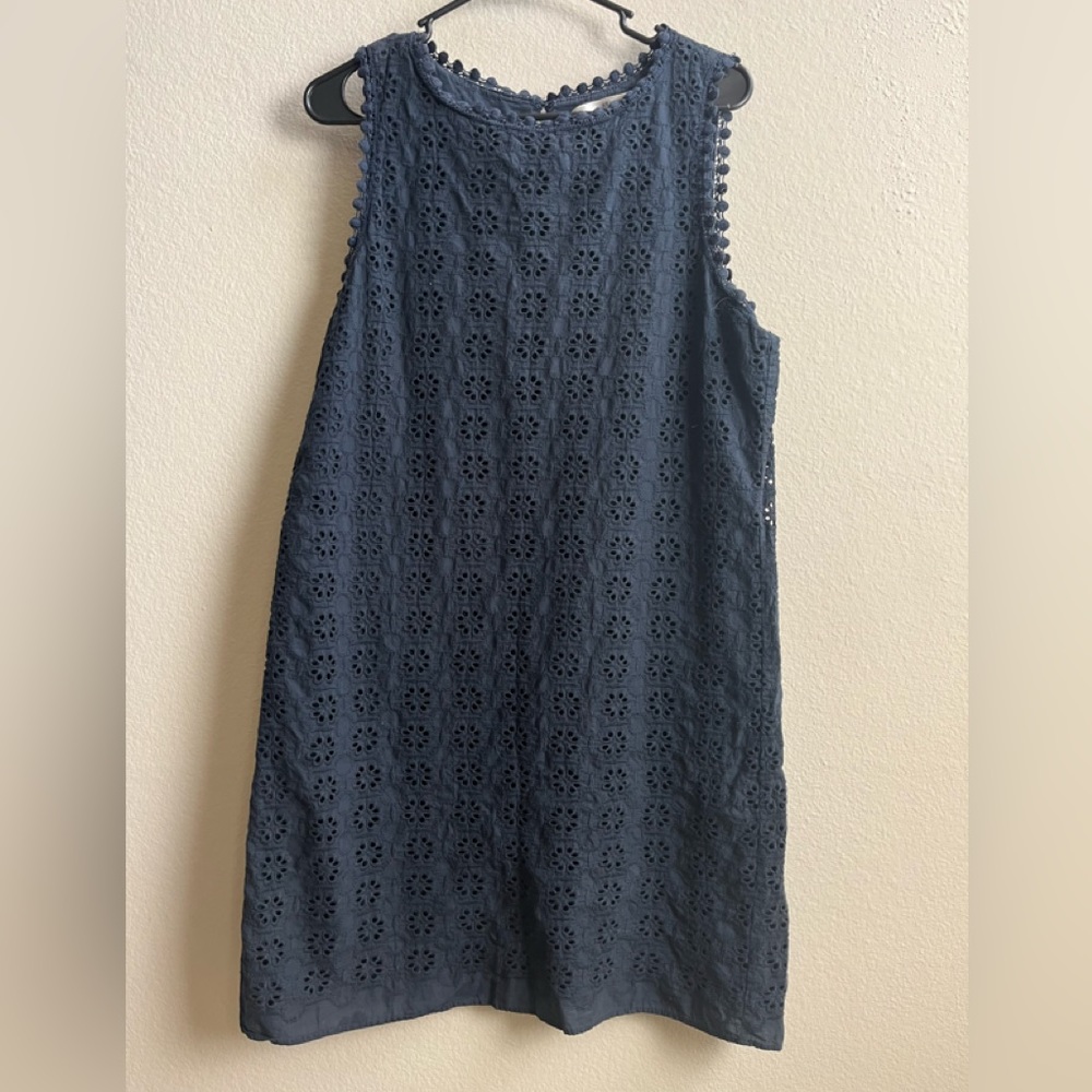 STUDIO M NAVY BLUE EYELET SHEATH SLEEVELESS DRESS 100% COTTON SIZE XL PREOWNED